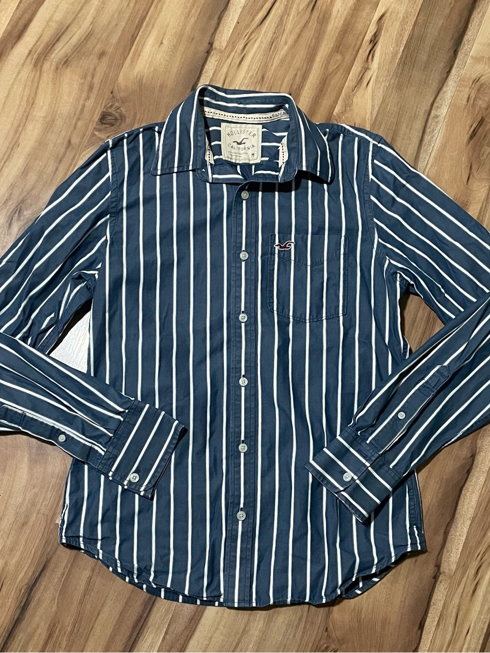 2000s Hollister Striped Button Up Shirt M Y2K Preppy Surfer Academia